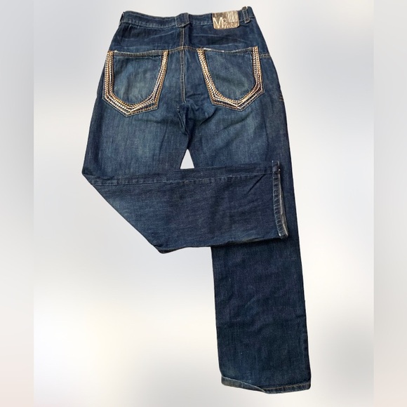 Y2K loose baggy fit Mo7 embroidered skater hiphop denim jeans mens 34/34 - Picture 1 of 7